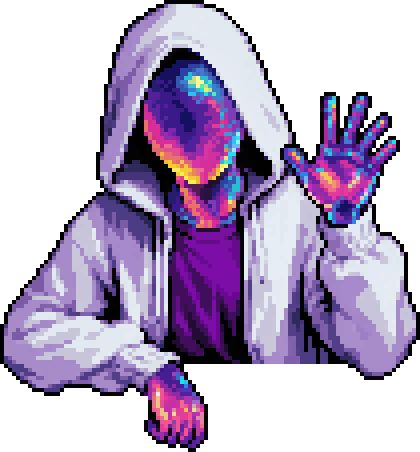 Hooded man waving at the viewer.